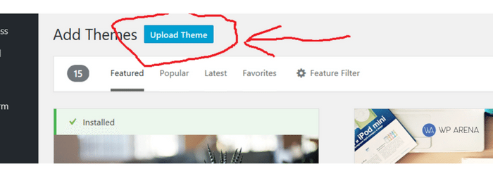 WordPress theme upload interface showing file selection option