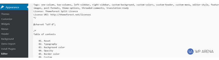 WordPress theme editor interface showing PHP template files