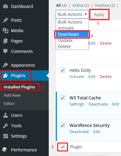 Deactivate WordPress Plugins