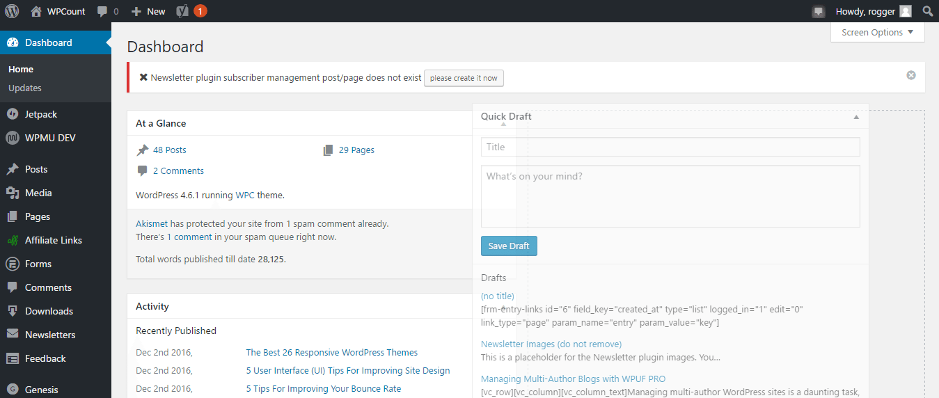 Screen Options of WordPress Dashboard