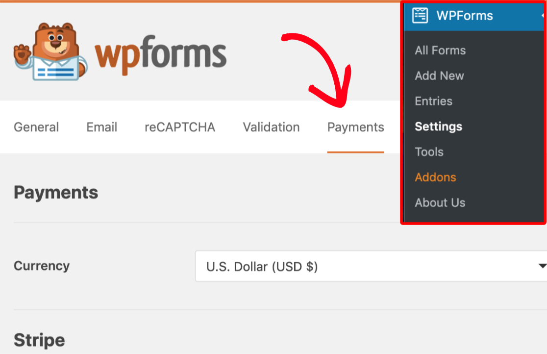 payments tab stripe payments